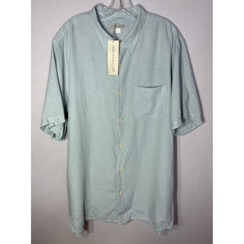Outerknown Mens 2Xl Hemp Tencel Light Blue Short Sleeve Button Shirt Resort NWT - Picture 1 of 6